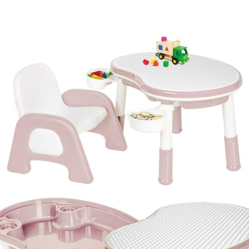 ONVAYA® Kindertisch mit Stuhl | Rosa | Multifunktionaler Kinder Spieltisch mit Stauraum | Höhenverstellbar & leicht zu reinigen von ONVAYA