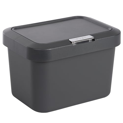 ONVAYA® Komposteimer für die Küche ǀ Anthrazit ǀ geruchsdicht ǀ spülmaschinengeeignet ǀ für Arbeitsplatte und Küchentisch ǀ 5 Liter Fassungsvermögen ǀ Druckknopf ǀ Biomülleimer mit Deckel von ONVAYA