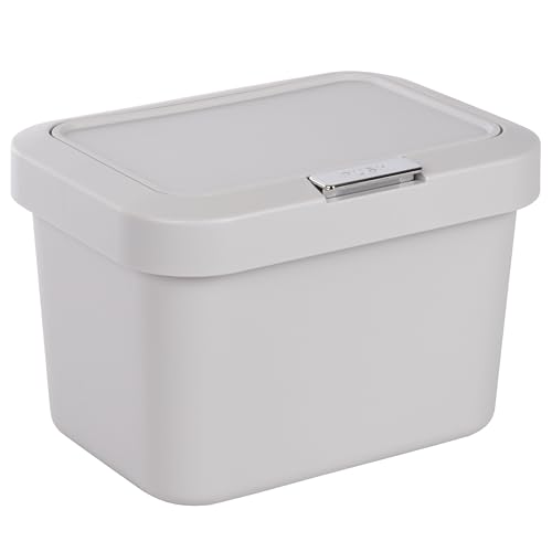 ONVAYA® Komposteimer für die Küche ǀ Hellgrau ǀ geruchsdicht ǀ spülmaschinengeeignet ǀ für Arbeitsplatte und Küchentisch ǀ 5 Liter Fassungsvermögen ǀ Druckknopf ǀ Biomülleimer mit Deckel von ONVAYA
