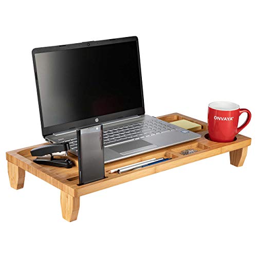 ONVAYA® Monitorständer Bambus | Multifunktionaler Schreibtisch Organizer | Laptopständer | Bildschirmerhöhung | Notebookständer von ONVAYA