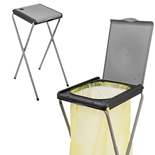 ONVAYA® Müllsackständer bis 120 Liter mit Deckel | Grau | Stabiler höhenverstellbarer Müllsackhalter aus Metall für den gelben Sack von ONVAYA