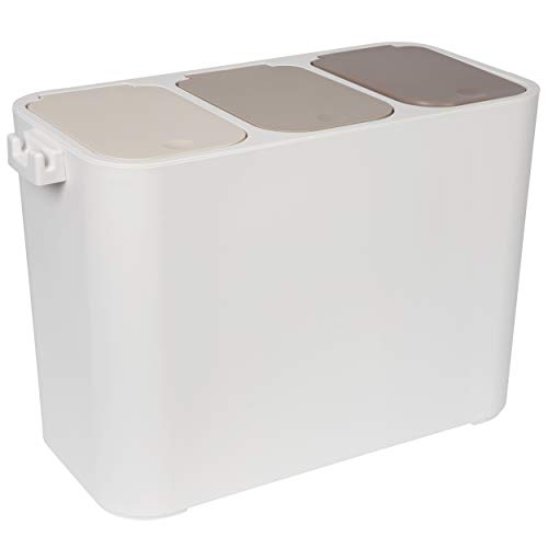 ONVAYA® Mülltrennsystem Ben | Mülltrennung mit mehreren Fächern | Mülleimer in creme-weiß | Abfalleimer für Küche & Bad (27 Liter, Creme-Beige-Braun) von ONVAYA