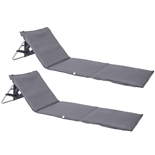 ONVAYA® Premium Strandmatte 2er Set | 2cm gepolstert mit Rückenlehne | Strandliege faltbar | Strandmatratze grau | Sonnenmatte mit Tragegurt | 161 x 55 x 45 cm von ONVAYA