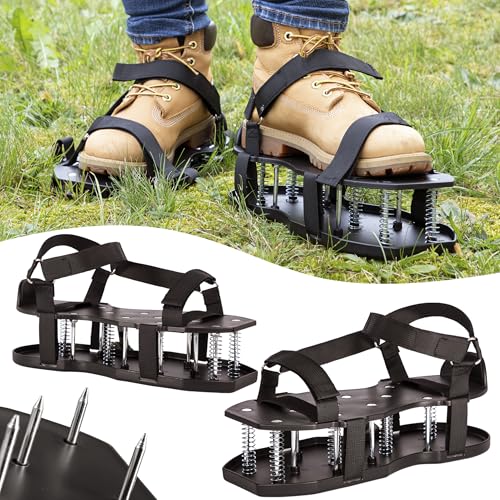 ONVAYA® Rasenlüfter-Schuhe ǀ Doppelsohle mit Federn ǀ passend für die Schuhgrößen 37 bis 47 ǀ mit verstellbarem Klettverschluss ǀ Nagelschuhe zur Rasenbelüftung von ONVAYA