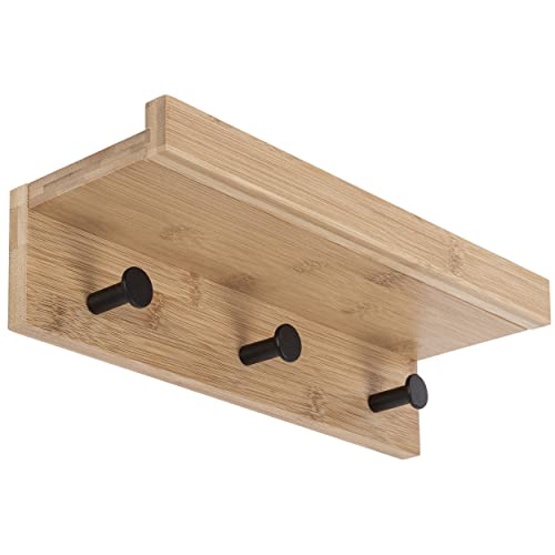 ONVAYA® Wandregal Bambus mit 3 Haken | Bambus Schwarz | Regalbrett schwebend aus Holz | Schlüsselbrett mit Ablage | modernes Schweberegal | Wandhaken Garderobe | Schlüsselhaken von ONVAYA