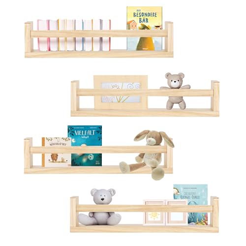ONVAYA® Wandregal ǀ Natur 40cm ǀ Massivholz ǀ Naturholz oder Weiß ǀ einfache Installation ǀ 4er-Set ǀ Wandregal aus Holz von ONVAYA