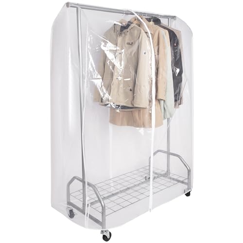 ONVAYA Kleiderständer mit Abdeckung | hohe Traglast | stabil | mit Rollen und Ablagefach | Abdeckhülle | Schwerlast | bis 100 kg | Metall/Kunststoff | Silbergrau | 120 x 50 x 180 cm von ONVAYA