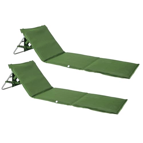 ONVAYA Premium Strandmatte Khaki 2er Set | 2cm gepolstert mit Rückenlehne | Strandliege faltbar | Strandmatratze dunkelblau | Sonnenmatte mit Tragegurt | 161 x 55 x 45 cm von ONVAYA