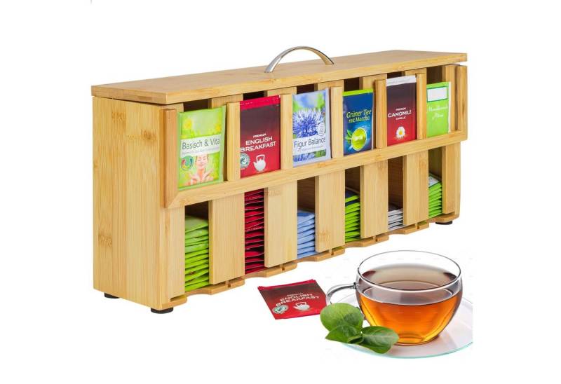 ONVAYA Teebox Teebox aus Holz, Teekiste mit 6 Fächern, Teebeutelbox, Bambus von ONVAYA