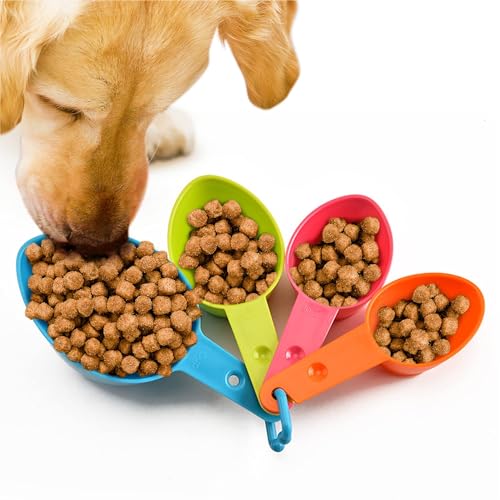 Messschaufel für Tierfutter, ein Set, um sie alle zu füttern – ideal für mehrere Haustierhäuser, perfekte Portion für Ihre Haustiere, einfach zu befüllen und zu messen, 4 Stück von ONXE