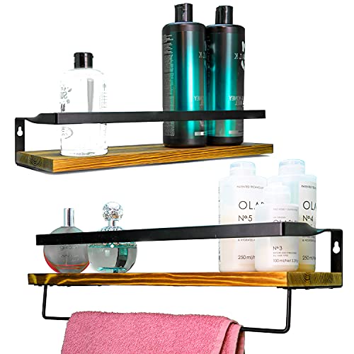ONYXONE® 2er Set Wandregal Holz aus Kiefer/Küchenregal/Schweberegal/hängeregal/Regalbrett mit Handtuchhalter/Gewürtzregal/Holzregal für Badezimmer, Küche, Schlafzimmer, Wohnzimmer von ONYXONE
