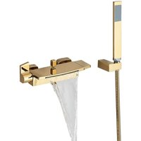Duscharmatur Badewannenarmatur Wasserfall Brausebatterie mit Brauseschlauch, Handbrause und Brausehalter, Einhebel Brausemischer Dusche set Gold Duscharmatur Badewannenarmatur Wasserfall Brausebatterie mit Brauseschlauch, Handbrause und Brausehalter, Einhebel Brausemischer Dusche set Gold von ONYZPILY