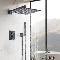 Duscharmatur Unterputz Set 12 Zoll Regendusche Duschsystem Edelstahl Regendusche und abs Handbrause 2 Funktionen Duschset Schwarz von ONYZPILY