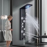 Duschpaneel Edelstahl Schwarz Duschsäule Duscharmatur Duschsystem Regendusche Kopfbrause Handbrause Armatur Duschset 4 x Massagedüsen Duschpaneel Edelstahl Schwarz Duschsäule Duscharmatur Duschsystem Regendusche Kopfbrause Handbrause Armatur Duschset 4 x Massagedüsen von ONYZPILY