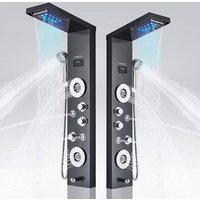 Duschpaneel Edelstahl Schwarz led Duschsäule Duscharmatur Duschsystem Regendusche Kopfbrause Handbrause Armatur Duschset Massagedüsen von ONYZPILY