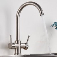 Onyzpily - Küchenarmatur mit gefiltertem Trinkwasser,Gebürstete 3-Wege-Mischbatterie aus massivem Messing,Handbrause und von ONYZPILY