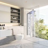 LED Duschpaneel Gebürstetes Nickel 5 Funktionen Duschsystem mit Regendusche Hydromassagedüse Wasserfall Handbrause Bad Wandmontage Duschpaneel von ONYZPILY