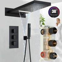 Onyzpily - Unterputz Duscharmatur Set Schwarz mit Thermostat Regendusche Duschsystem Duschset Eckig Regenduschkopf und abs Handbrause Hochwertiges 3 von ONYZPILY