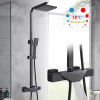 Regendusche Duschsystem mit Thermostat Duscharmatur Komplettset Schwarz Duschset Duscharmaturen Handbrause Überkopfbrauseset von ONYZPILY