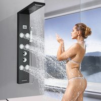 Onyzpily - Schwarz Duschsystem, Multifunktion Edelstahl Regendusche, Badezimmer-Duschpaneel, mit Massagedüse und lcd Temperaturanzeige von ONYZPILY