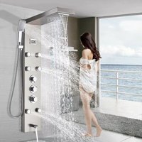 Wasserfall 6 Stück Massagedüsen Regendusche Säule Thermostatmischer Duscharmatur mit Handbrause Auslauf, Silber Duschpaneel Silber von ONYZPILY