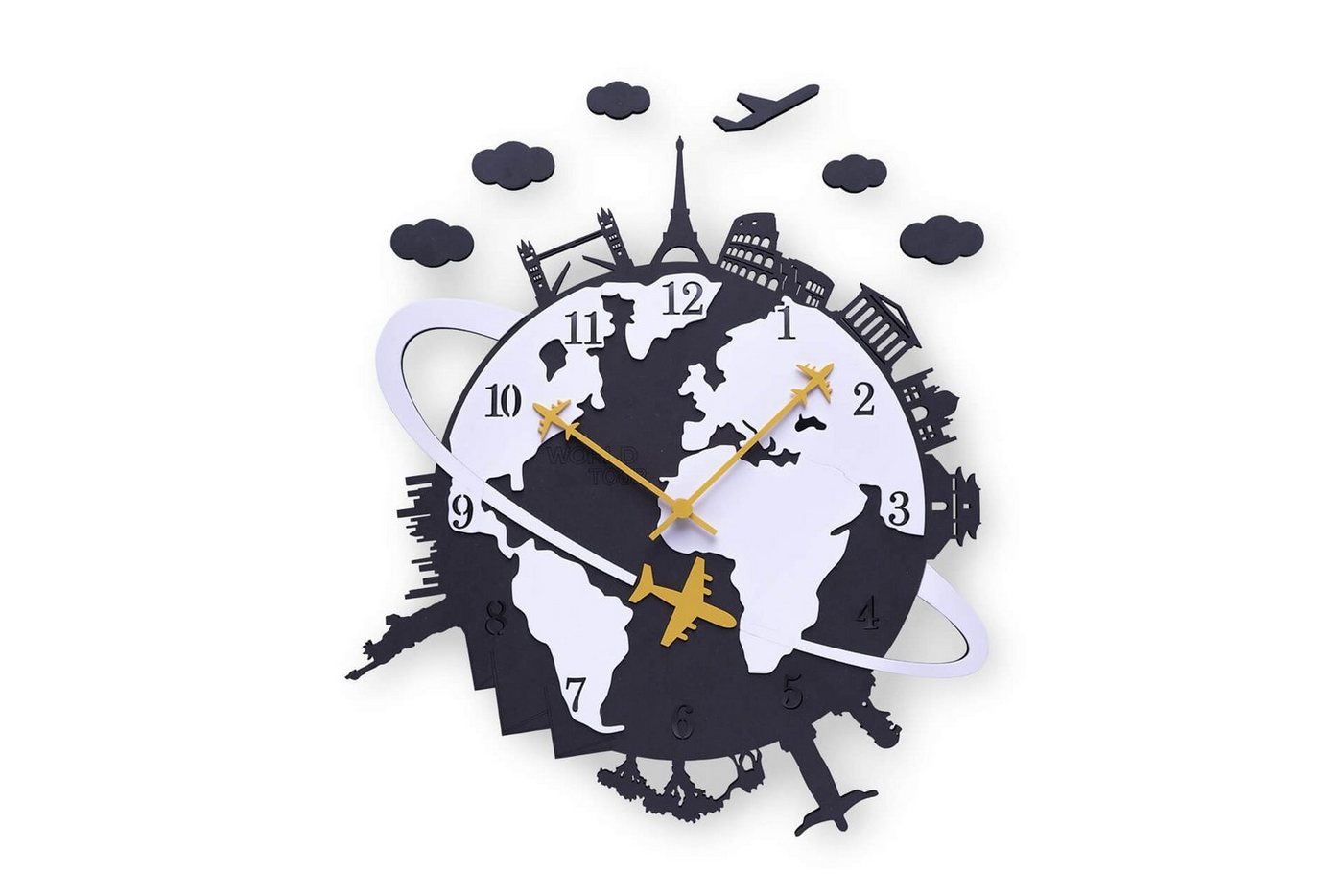 ONZENO Wanduhr THE WORLDLY. 41x45x0.5 cm (handgefertigte Design-Uhr) von ONZENO