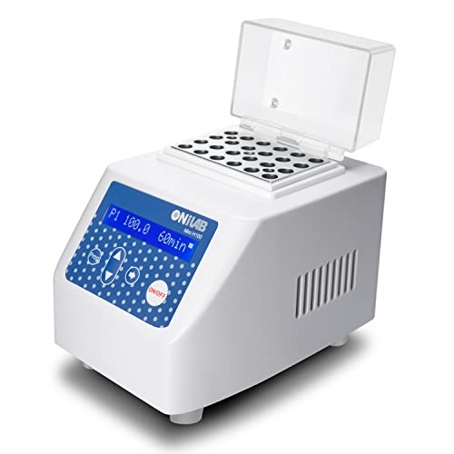 ONiLAB Mini Dry Bath Inkubator,15 x1,5 ml Aluminium Heizblock, LCD Display, Timer Control,UP to 100C, 0,5C Genauigkeit,9 Programme im Speicher, Schnellkalibrierungsfunktion von ONiLAB