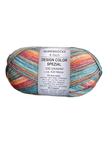 ONline Supersocke Sort. 374 Design Color Spezial 100g 3091 - rot/gelb/petrol/orange von ONline Garne