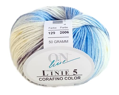 ONline Linie 5 Corafino Color 120 - blau/ecru/gelb von ONline Garne