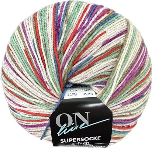 ONline Supersocke Sort. 344 Merino Extra Fine Color 100g 2887 - rot/lila/mint von ONline Garne