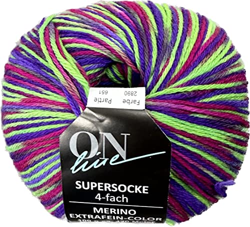 ONline Supersocke Sort. 345 Merino Extrafein Color 100g 2890 - blau/pink/grün von ONline Garne