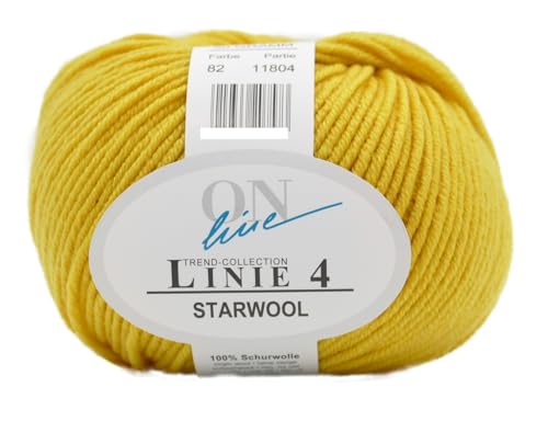 Online Garne Linie 4 Starwool | Reine Merinowolle zum Stricken und Häkeln | 50g Wolle gelb einfarbig uni | Nadelstärke 3,5 bis 4,5 mm (082 | gelb) von Online Garne