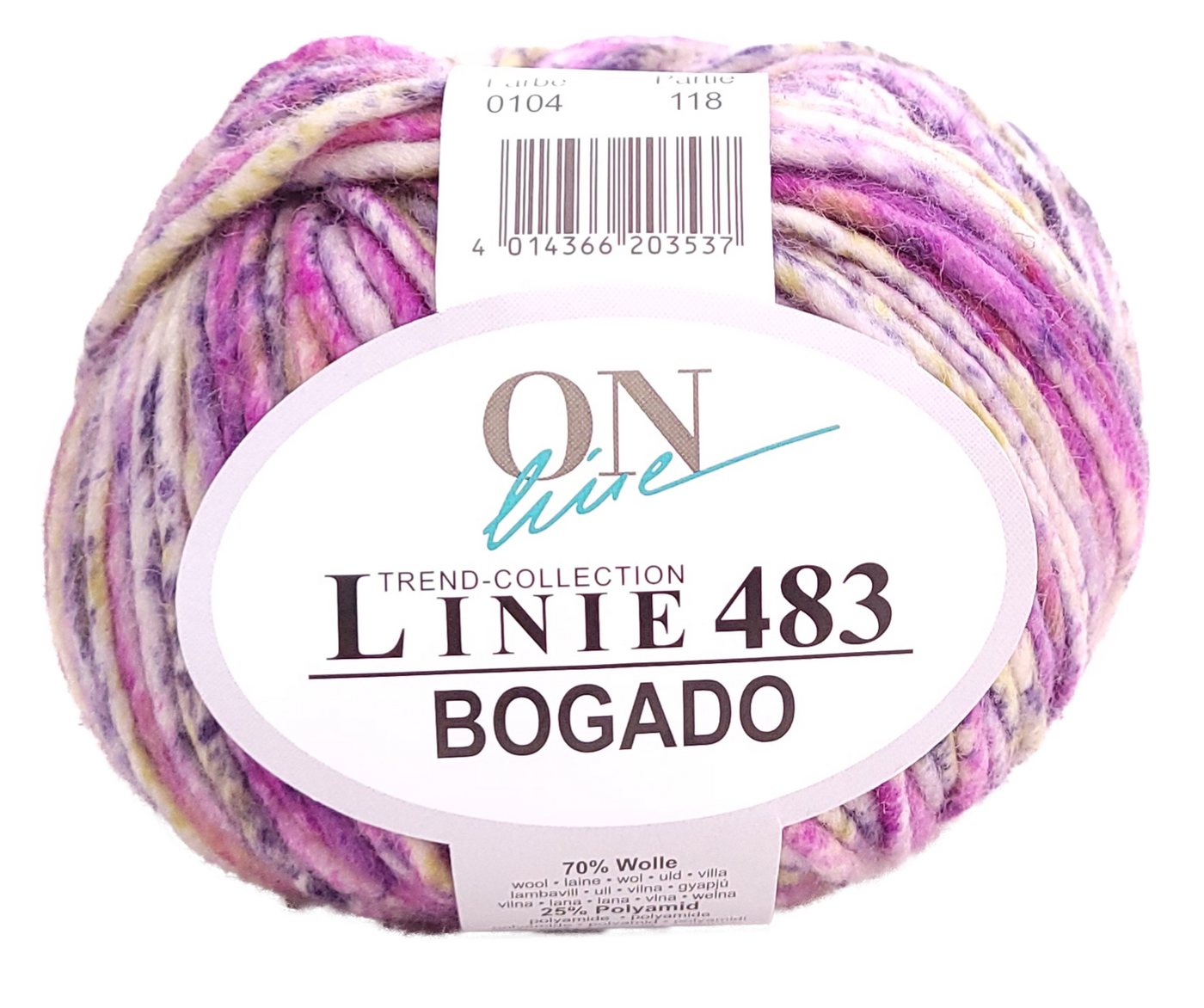 ONline Linie 483 Bogado Merinowolle mit Kaschmir Häkelwolle, 100,00 m (100g dicke Wolle zum Stricken und Häkeln, Strickwolle, Strickgarn, Handstrickgarn), Dochtgarn mit Kaschmiranteil, 70% Wolle, 25% Polyamid, 5% Kaschmir von ONline