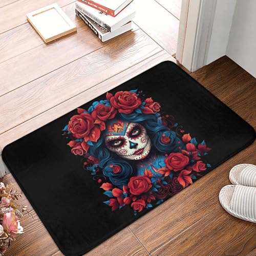 OOAHJEID Fußmatte Badteppich Teppich Alexander Gothic Las Elegantes Mädchen Tag der Toten Schädel Anti-Rutsch-Bodenmatte Teppich von OOAHJEID