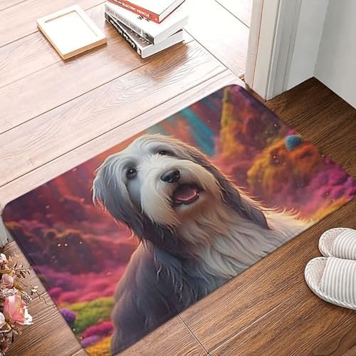 OOAHJEID Fußmatte Badteppich Teppich Bearded Collie Hund in bunter Natur rutschfeste Bodenmatte Teppich von OOAHJEID