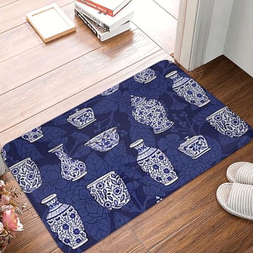 OOAHJEID Fußmatte Badteppich Teppich Chinoiserie Delftware Keramik Muster Anti-Rutsch-Bodenmatte Teppich von OOAHJEID