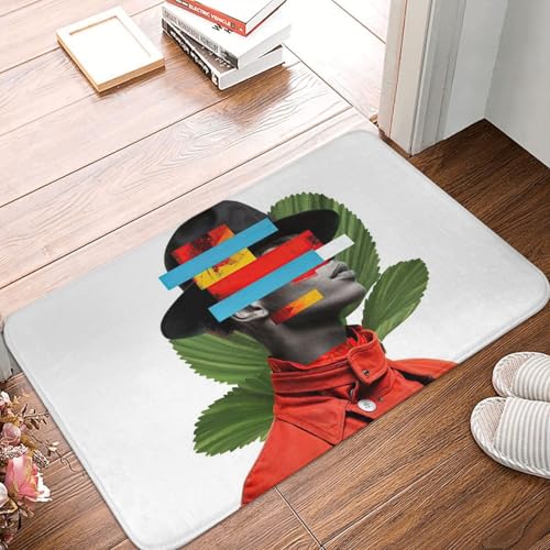 OOAHJEID Fußmatte Badteppich Teppich Collage Wandkunst Mann mit Hut Anti-Rutsch-Bodenmatte Sand Scraping Teppich von OOAHJEID