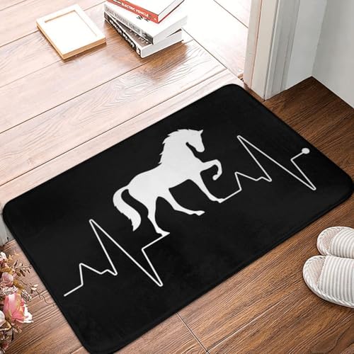 OOAHJEID Fußmatte Badteppich Teppich EKG Ich Liebe Pferd Herzschlag Anti-Rutsch-Bodenmatte Teppich von OOAHJEID
