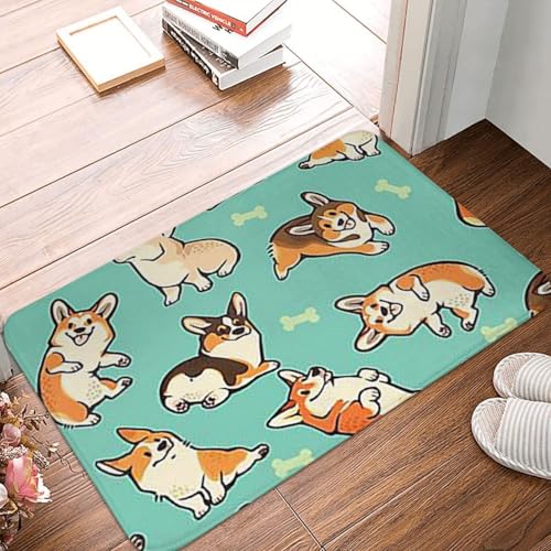 OOAHJEID Fußmatte Badteppich Teppich Jolly Corgis in Grün rutschfeste Bodenmatte waschbarer Teppich von OOAHJEID