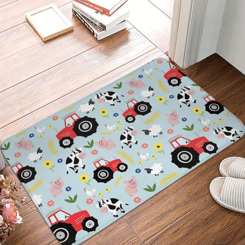 OOAHJEID Fußmatte Badteppich Teppich Kinder Roter Traktor Bauernhof Tier rutschfeste Bodenmatte Teppich von OOAHJEID