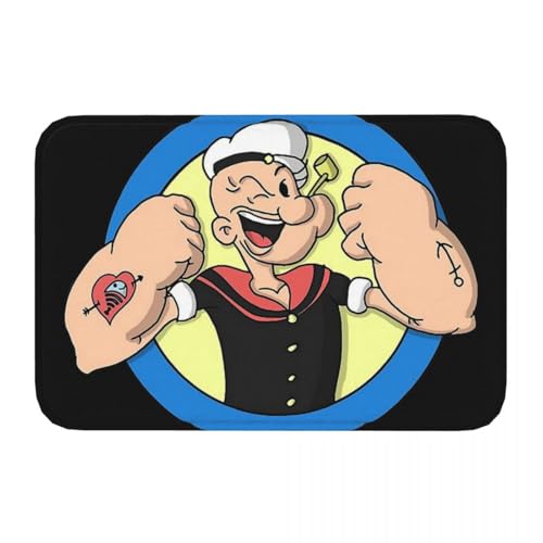 OOAHJEID Fußmatte für Badezimmer Popeye der Seemann Cartoon rutschfeste Fußmatte Logo-Kunst Wohnzimmer Küchenmatte Gebetsteppich Heim-Muster-Dekor von OOAHJEID