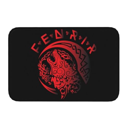OOAHJEID Fußmatte für Badezimmer Wikinger Fenrir Wolf Bodentür Badezimmer Küchenmatte Innen Nordische Mythologie Valhalla Odin Fußmatte Schlafzimmer Eingang Teppich Teppich von OOAHJEID