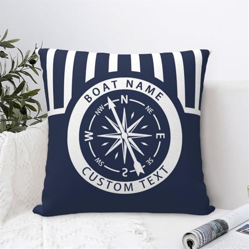 OOEREWGF Personalisierte Nautische Ozean-Thema Blaue Kissenbezüge, Benutzerdefinierte Segler Segel Yacht Boot Kapitän Name Kissen Mit Kompass, Boot Schiff Segelboot Segel Kissenbezüge Geschenke von OOEREWGF