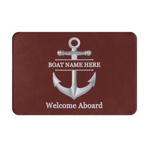 OOEREWGF Personalisierte Nautische Thema Willkommen An Bord Boot Mat, Benutzerdefinierte Kompass Schiff Segelboot Name Türmatte, Nautische Segelboot Seemann Bodenmatten Für Indoor Outdoor Teppich von OOEREWGF