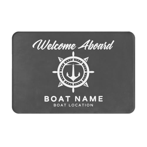 OOEREWGF Personalisierte Nautische Thema Willkommen An Bord Boot Mat, Benutzerdefinierte Kompass Schiff Segelboot Name Türmatte, Nautische Segelboot Seemann Bodenmatten Für Indoor Outdoor Teppich von OOEREWGF