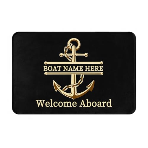 OOEREWGF Personalisierte Nautische Thema Willkommen An Bord Boot Mat, Benutzerdefinierte Kompass Schiff Segelboot Name Türmatte, Nautische Segelboot Seemann Bodenmatten Für Indoor Outdoor Teppich von OOEREWGF