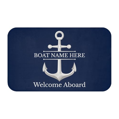 OOEREWGF Personalisierte Nautische Thema Willkommen An Bord Boot Mat, Benutzerdefinierte Kompass Schiff Segelboot Name Türmatte, Nautische Segelboot Seemann Bodenmatten Für Indoor Outdoor Teppich von OOEREWGF