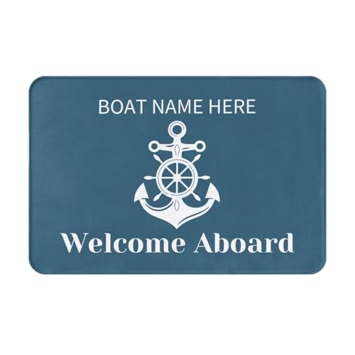 OOEREWGF Personalisierte Nautische Thema Willkommen An Bord Boot Mat, Benutzerdefinierte Kompass Schiff Segelboot Name Türmatte, Nautische Segelboot Seemann Bodenmatten Für Indoor Outdoor Teppich von OOEREWGF