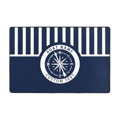 OOEREWGF Personalisierte Nautische Thema Willkommen An Bord Boot Mat, Benutzerdefinierte Kompass Schiff Segelboot Name Türmatte, Nautische Segelboot Seemann Bodenmatten Für Indoor Outdoor Teppich von OOEREWGF