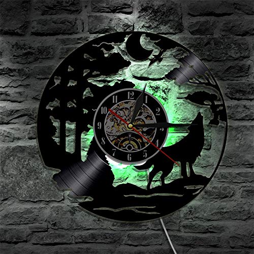 YUN Clock Wanduhr Aus Vinyl Schallplattenuhr Upcycling LED Wolf Familien Dekoration 3D Design-Uhr Wohnzimmer Schlafzimmer Restaurant Wand-Deko Schwarz : 30 cm von YUN Clock